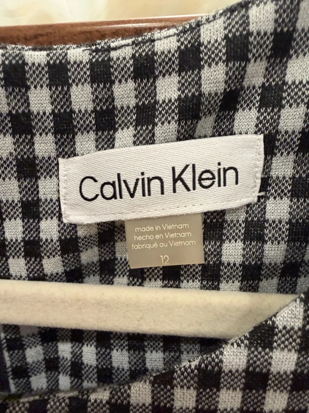 Calvin Klein Black and White Gingham Midi Dress with Waist Tie - Picture 2 of 9
